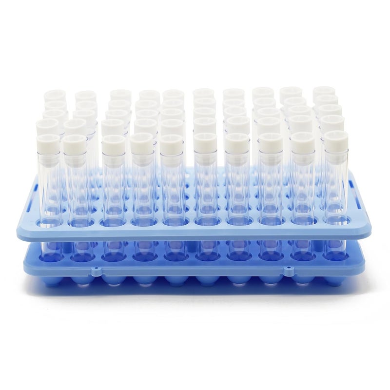 LSVERDE Store 50 Pcs Plastic Clear Test Tubes with Rack, 16 x 100mm Test Tube with Caps and 50 Holes Tubes Rack Set for Scientific Experiments Candy Beads Liquid Spice Seed Storage Party Decorations - Image 5